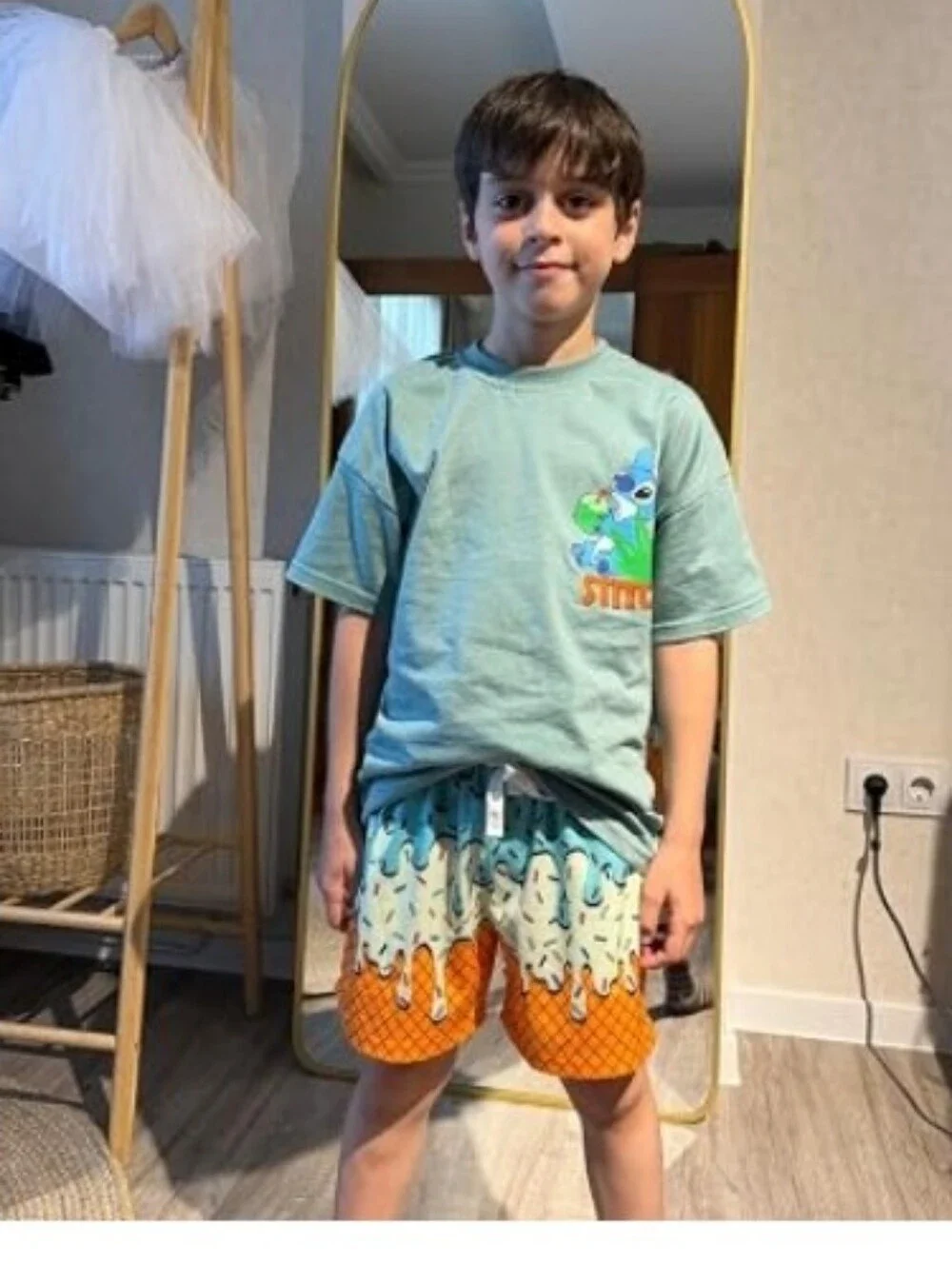 Boys Athletic Shorts Ice Cream Drip Mesh Breathable Green